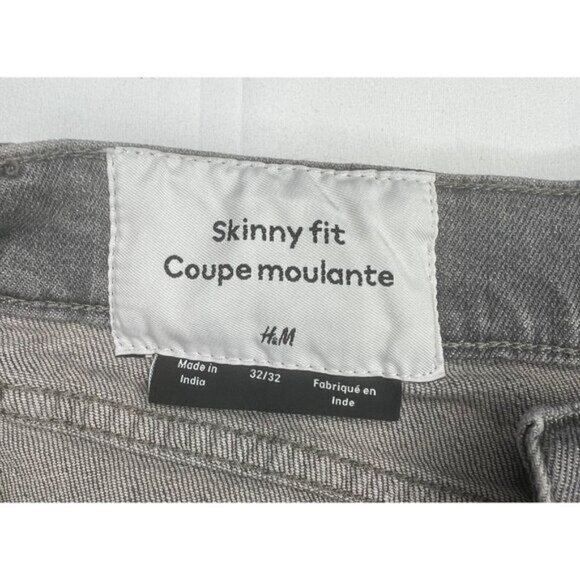 H&M Mens Distressed Moulante Grey Skinny Jeans Cotton/Elastane Size 32/32 - Picture 12 of 13